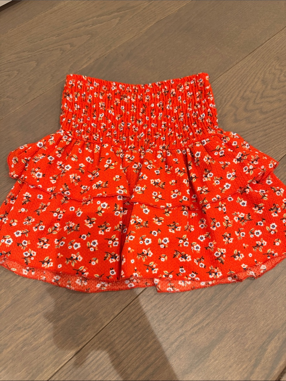 Zara Red Floral Smocked Ruffle Skirt